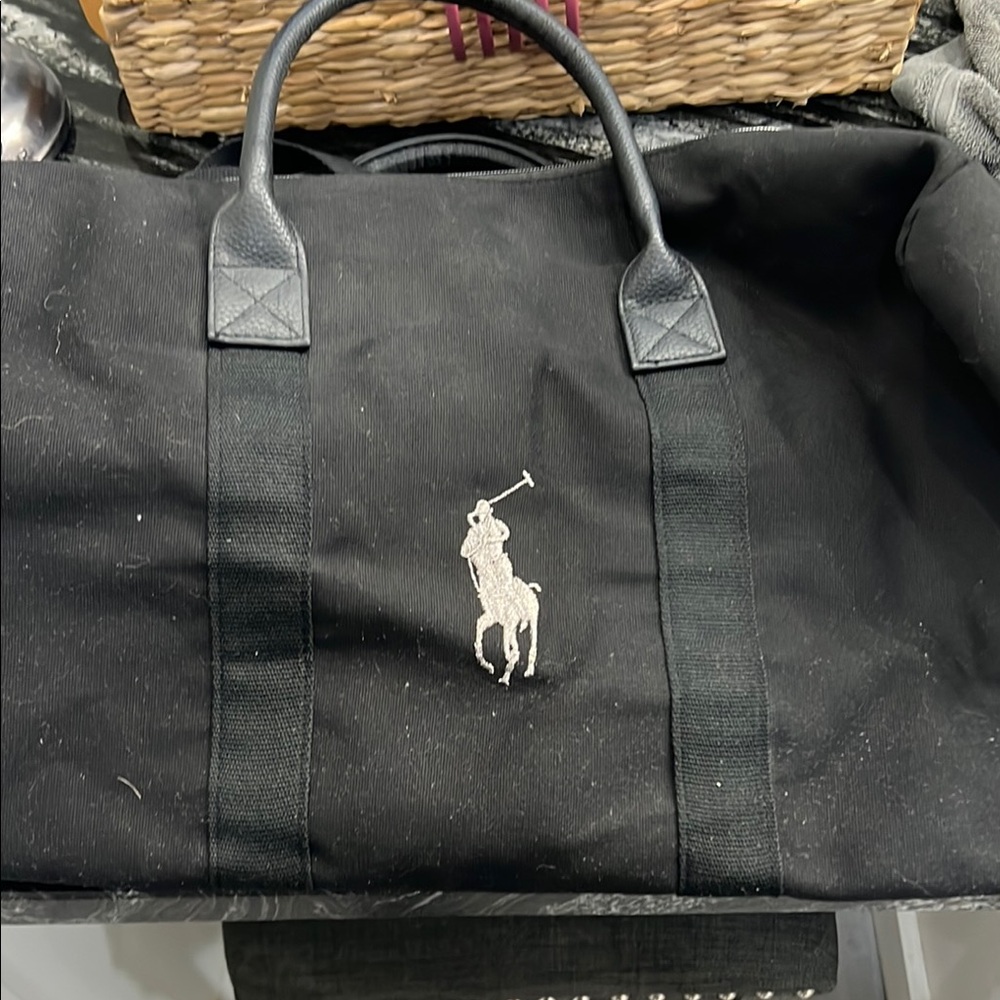 Polo by Ralph Lauren Black Duffel Bag with Gray Leather Accents